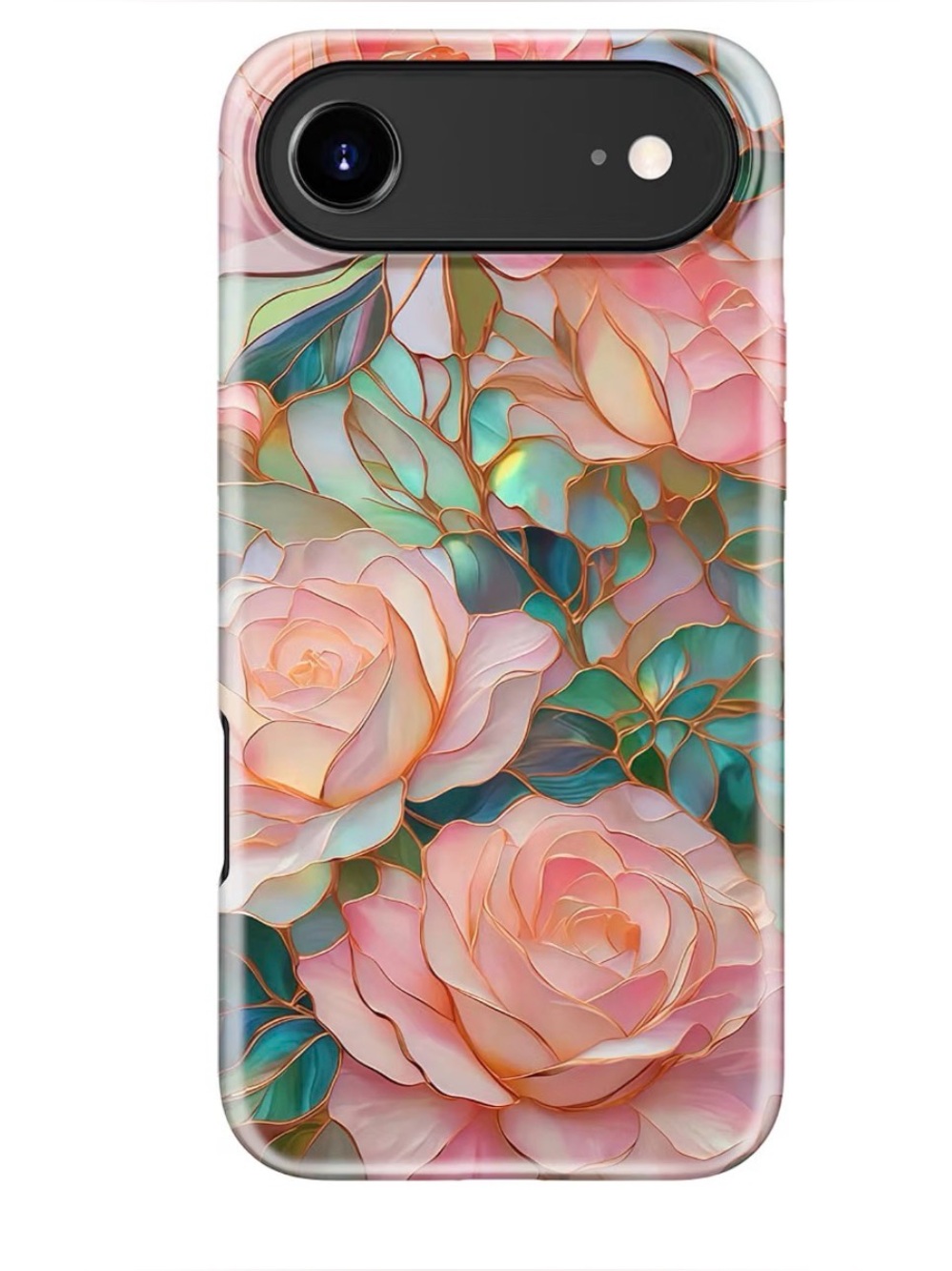 Floral Rose Pink & Green Phone Case IP 17 Air wireless charging compatible